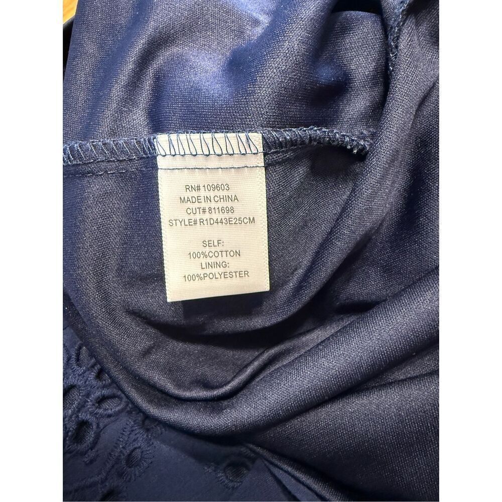 Chris McLaughlin Women's Flutter Sleeve Eyelet Ruffle Front Navy Blue Dress 6 - Picture 5 of 7